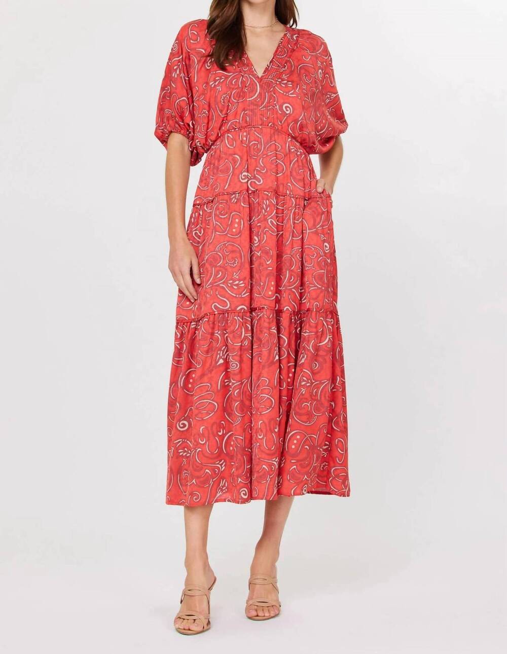 NEW CURRENT AIR abstract raglan midi dress in red
